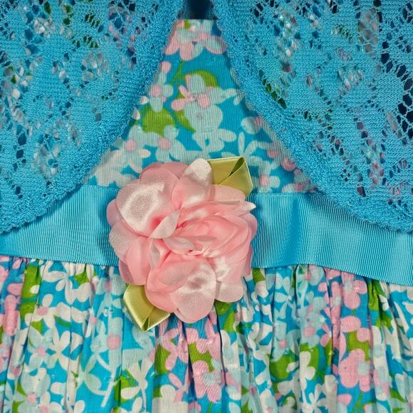Youngland Sleeveless Floral Swiss Dot Dress w/Pink Rosette and Bolero Jacket 2T - Picture 2 of 16